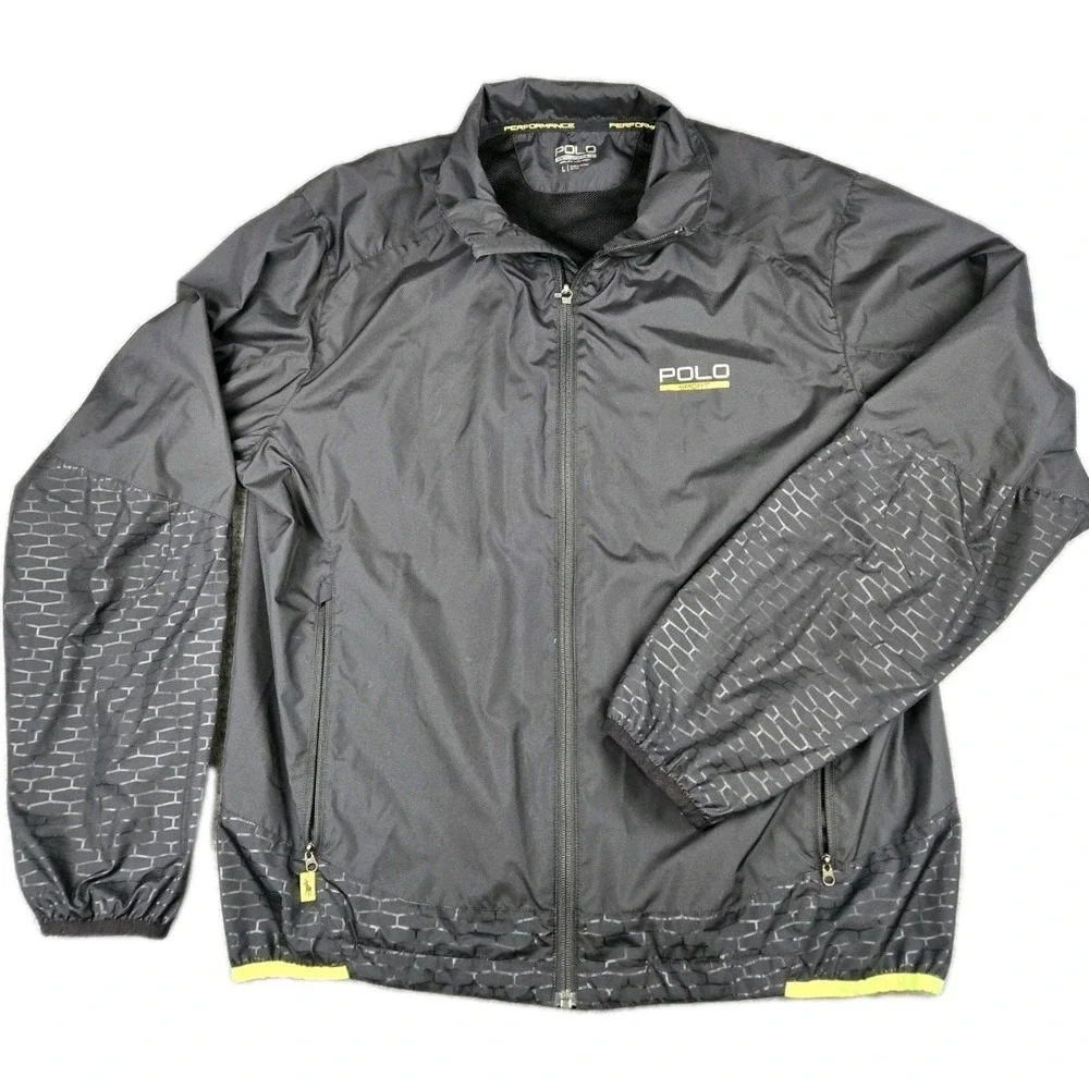 Polo Sport Ralph Lauren Windbreaker Jacket Men's Large Black/Yellow Cycling